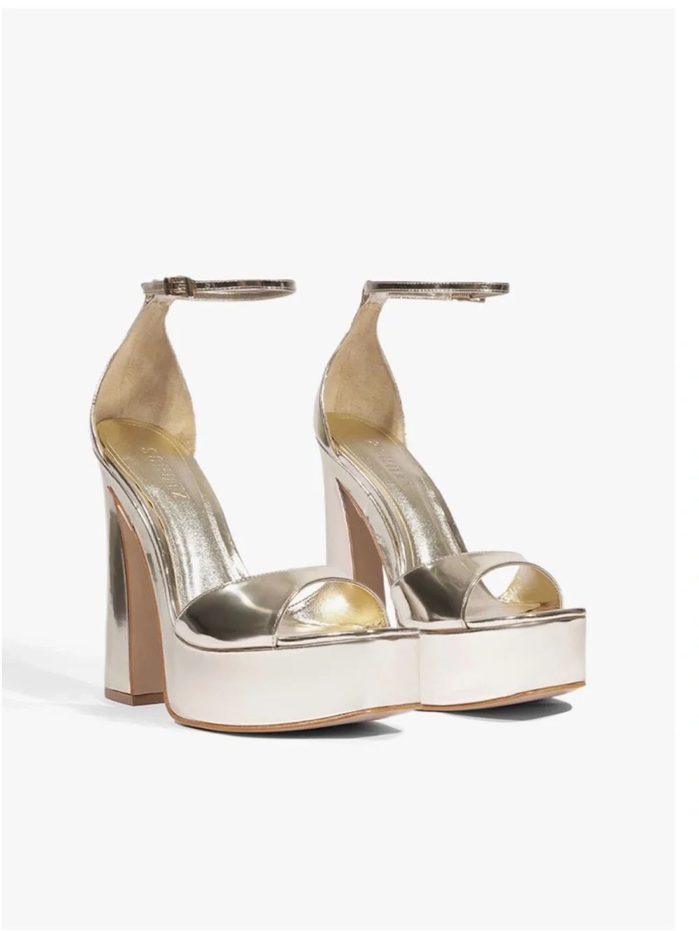 SCHUTZ Metallic Gold Platform Ankle-Strap Sandal